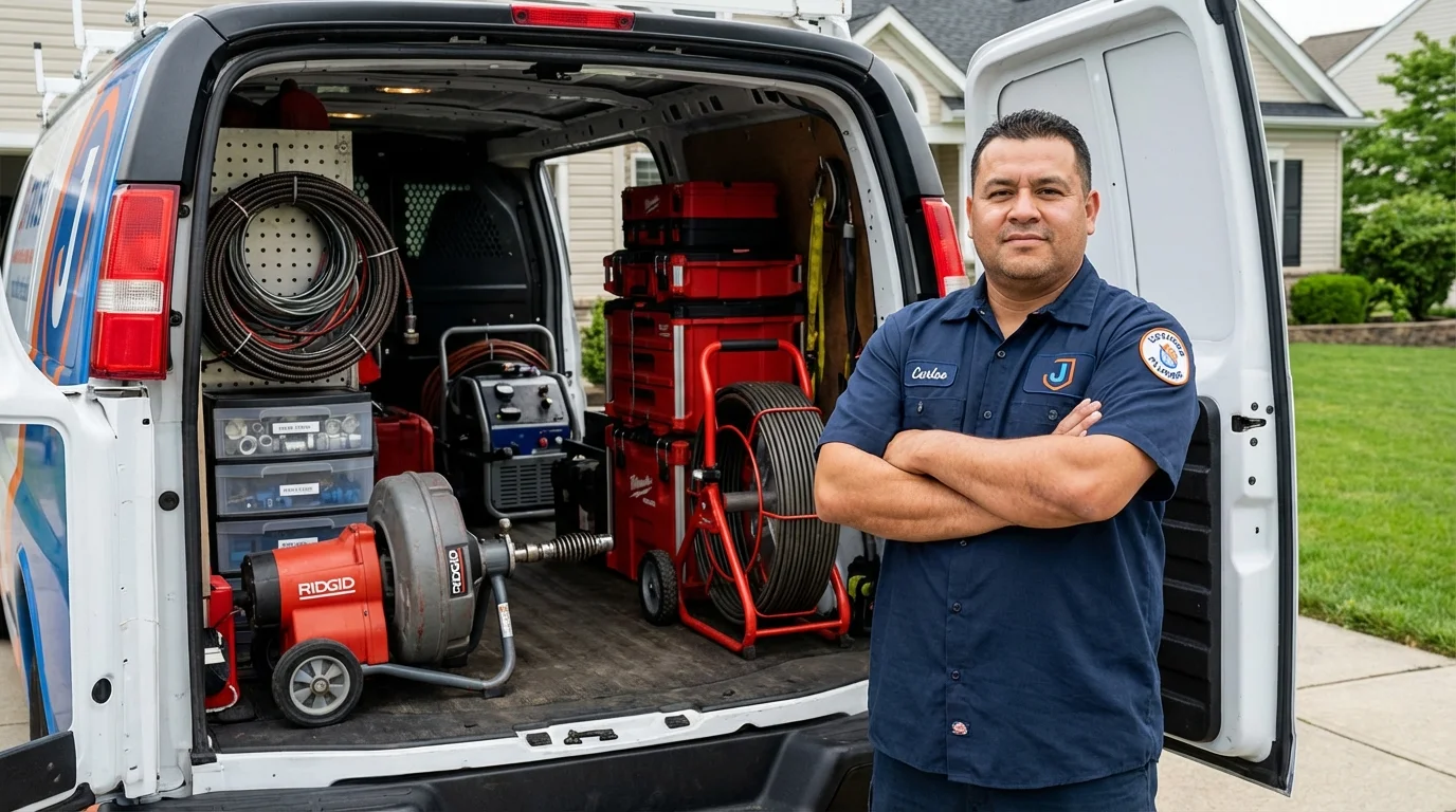 Professional drain cleaning equipment and Johns Plumbing LLC plumber in Neoga