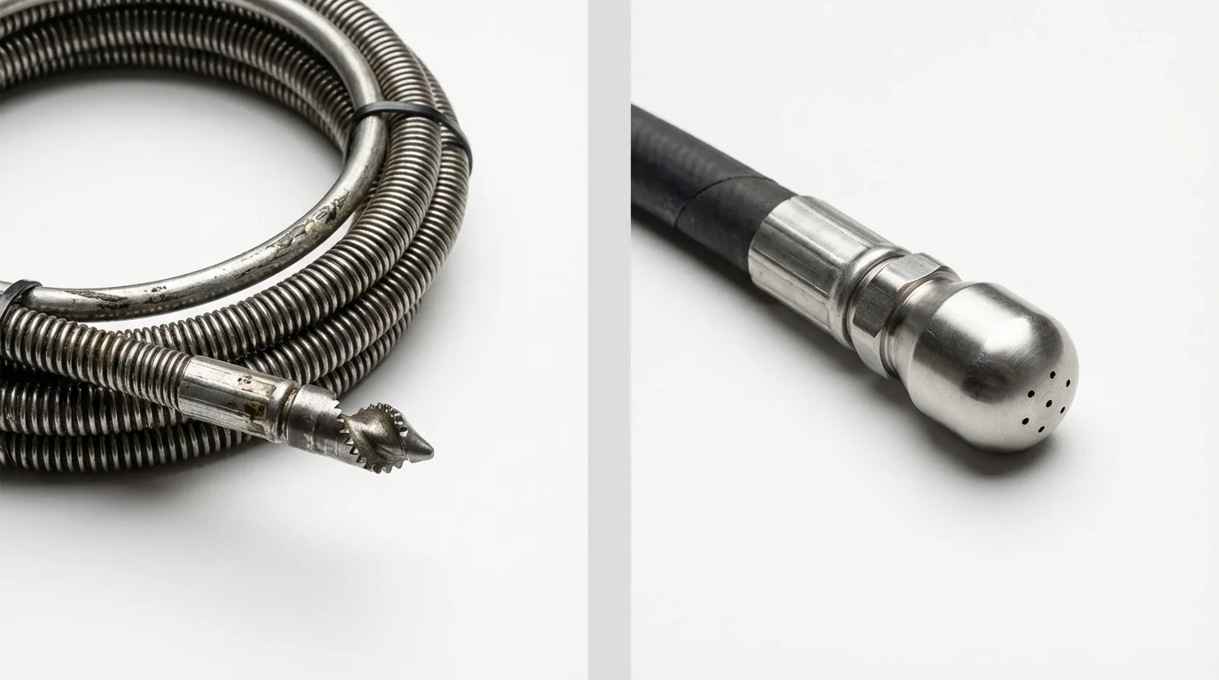 Drain snake cable and hydro jetting nozzle used for drain cleaning in Neoga, IL